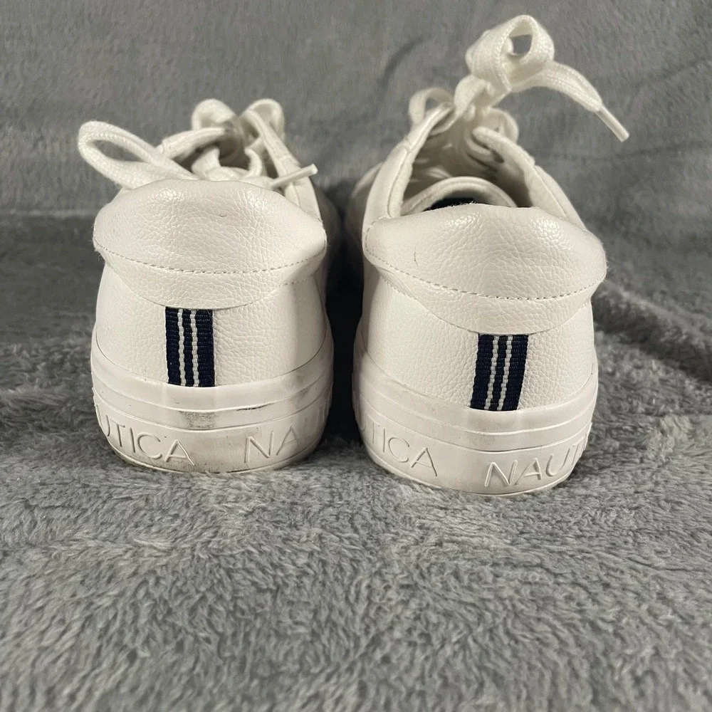 Nautica White Low Top Lace Up Sneakers 90s‎ Preppy Coastal Logo Size 10